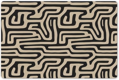 Placemats 45x30 cm - Placemat kunststof - 1 stuk - Grafisch - Lijnen - Zwart - Borden onderleggers - Decoratie voor op tafel - Keuken tafeldecoratie accessoires - Vinyl onderlegger - Tafelversiering