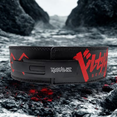 Naudiz Berserk Rage Lever Belt 10MM – Medium - Gewichthefriem – Powerlifting Belt – Leren Lifting Belt – Zwart/Rood