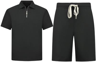 Zomerset Heren - Ribbed Oversized Polo Shirt en Korte Broek - Combisets - Co ord Set - F-5827 - Zwart