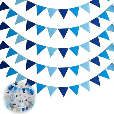 Vilt slinger in blauw - 5 delen - 2,5 meter - 13 x 17 cm - herbruikbare decoratie voor feest, tuin, babyshower en verjaardag