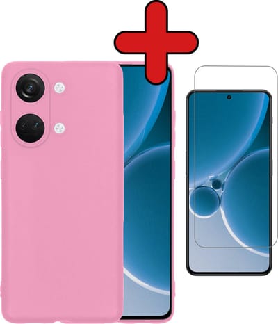 Hoesje - Met Screenprotector - Geschikt voor OnePlus Nord 3 - Sterk & Shockproof - Telefoon Hoes - Back Cover - Siliconen Case - Telefoonhoes - Lichtroze