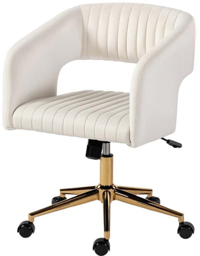 Bureaustoel Computerstoel Comfortabele ademende stof Eenvoudig elegant modern ontwerp Met wieltjes en kantelfunctie Hoogte verstelbaar 360° draaiend Geschikt voor kantoor en thuiswerkplek 61x62x76-84 cm Beige + Goud