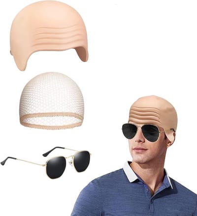 Bald cap en mesh pruik met zonnebril voor cosplay, Halloween en kostuumaccessoires voor rappers