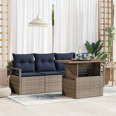 vidaXL - Tuinbank - Set - 5 - st - 4-Aantal - zitplaatsen - grijs - en - marineblauw