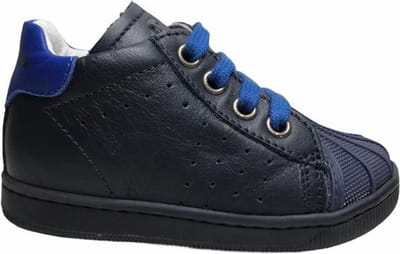 Falcotto bumper effen lederen veter sneakers Star Navy Blauw  mt 23