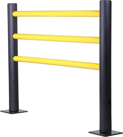 Modulair veiligheidshek met 3 rails in flexibele kunststof "Delta" - Geel/Zwart - Middenpaal