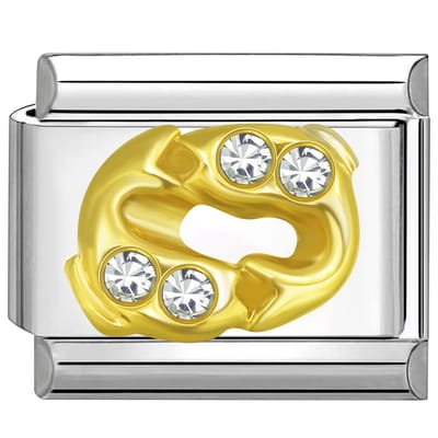 Quiges - Schakel - Bedel - 9mm - charms - Kleurrijk - Zirkonia - horoscoop - Vissen - Geschikt voor - armband - Schakelarmband - italy bedels armband