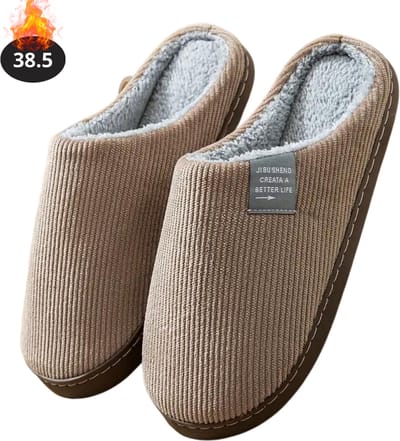 Nivard Warme Pantoffels - Sloffen - Slippers - Dames - Heren - Pluche - Maat 38.5 - Koffie