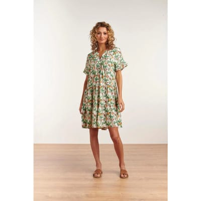 Smashed Lemon 23104 vrouwen vintage strandbloem jurk met korte mouwen |