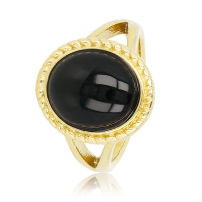 My Bendel - Goudkleurige Vintagering met Zwarte Onyx Edelsteen - Vintage Ring met Edelsteen & Getwist Randje • Onyx - met Luxe Cadeauverpakking | Sieraden Voor Dames | Maat 16.00 Mm / Maat 50