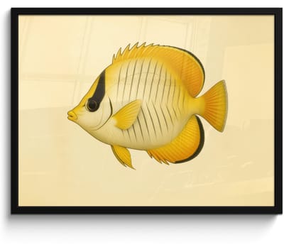Poster in lijst - Fotolijst 80x60 cm - Posters - Ovaal - Vis - Geel - Schubben - Posterlijst zwart - Decoratie - Wanddecoratie woonkamer - Muurdecoratie slaapkamer