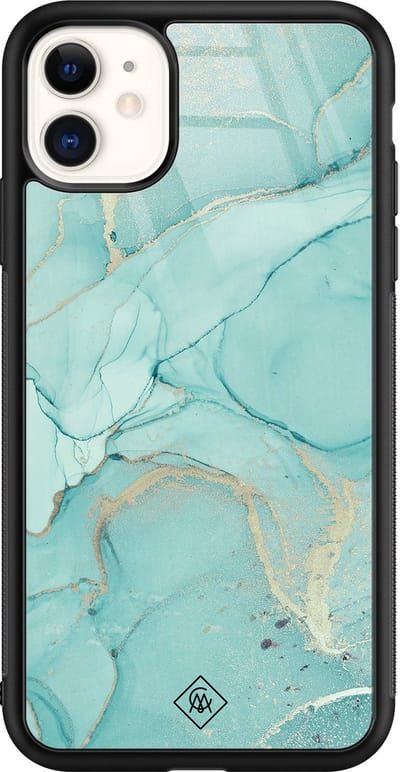 Casimoda® hoesje - Geschikt voor iPhone 11 - Marmer mint groen - Luxe Hard Case Zwart - Backcover telefoonhoesje - Mint