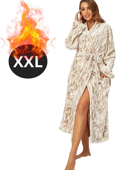 Bovista Badjas Dames - Fleece - Katoen - Badstof - Sauna - Hamam - Wafel - Bathrobe - Duster - Ochtendjas - Spa - Kimono - Beige XXL