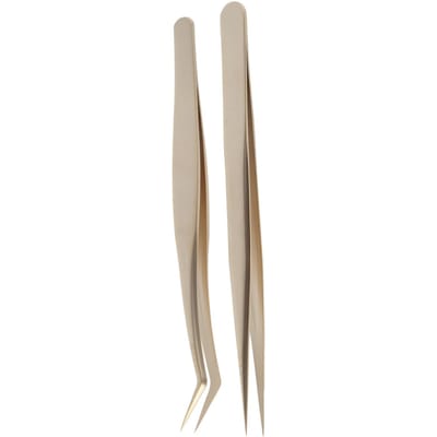 2 stuks Wimperextension Pincetten Set Roestvrij Staal Precisie Volume Individuele Valse Wimpers beige