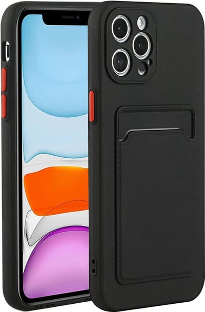 Casemania Hoesje Geschikt voor Apple iPhone 15 Pro - Zwart - Siliconen Back Cover met Kaarthouder