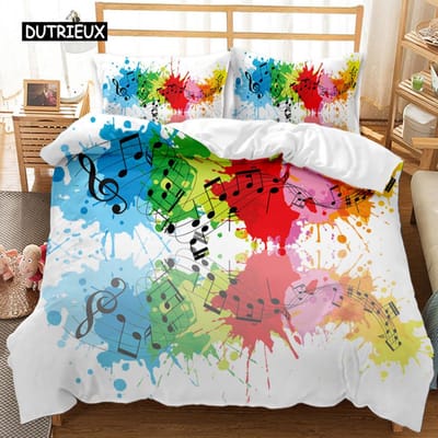 Muziekserie Dekbedovertrekset Regenboog Muzieknoten Tie Dye Beddengoedset Muzikaal Feest Dubbel Queen King Size Polyester Dekbedovertrek EU single(135x200cm)
