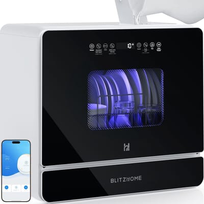 BLITZHOME Vaatwasser BH-6-CDW1 – draagbaar tafelmodel, 5,2L, 9 programma's, PTC hete lucht droging, 3D 360° sproei, app-bediening, EU-stekker