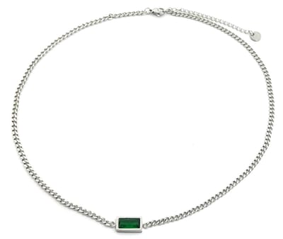 Ketting met Zirkonia - RVS - Lengte 39-44 cm - Zilverkleurig en Groen