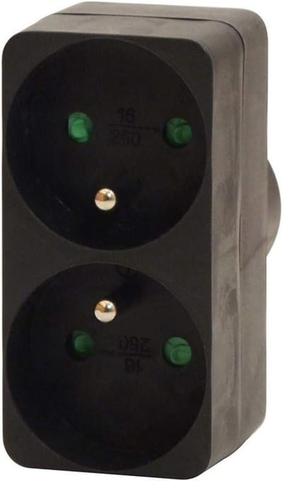 Zwarte dominostekker 2x16A - Dubbele Stopcontact voor Lampen en Elektrische Apparaten