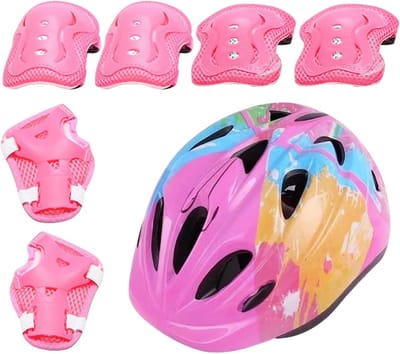 Beschermende Uitrusting Set - Helm en Kniebeschermers - Kinderen Sporten - Ademende Bescherming - 7-delige Set - Roze