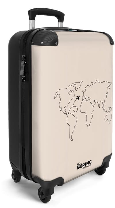 NoBoringSuitcases.com® - Handbagage koffer lichtgewicht - Reiskoffer trolley - Wereldkaart - Beige - Vliegtuig - Vakantie rolkoffer met wieltjes - Carryon suitcase - Flightcase - Cabin koffertje - Past binnen 55x40x20 en 55x35x25