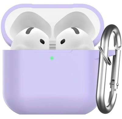 Beschermende silicone hoes voor AirPods 4 - Lavendel met karabijnhaak en LED zichtbaar