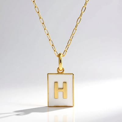 Cavill - Zilveren Halsketting - 925 Sterling Zilver Verguld - Elegante Rechthoekige Hanger 23x11 mm - Gouden Letter H - Verstelbaar 45-50 cm