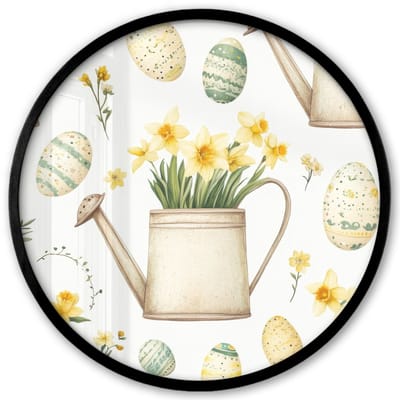 Poster in lijst Rond - Fotolijst 40x40 cm - Posters - Gieter - Bloemen - Eieren - Ronde posterlijst zwart - Decoratie - Wanddecoratie woonkamer - Muurdecoratie slaapkamer