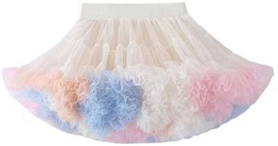 Joya Kids® Wit met Pastel Roze, Oranje en Blauw Verkleedrok met Tule | Fluffy Tutu Verkleedjurk Meisje | Volumineuze Rok met meerdere lagen | Verkleedrok met tule | Verkleedkleding | Meisje Verkleedset | Petticoat Rok | Stijlvolle Verkleed | Maat S