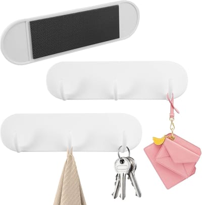 3 Magnetische Sleutelplanken met 3 Haken voor Keuken en Bijkeuken | Ideaal voor Sleutels, Zonnebrillen en Sieraden, 16.5 × 4.5 cm, Crème Kleur