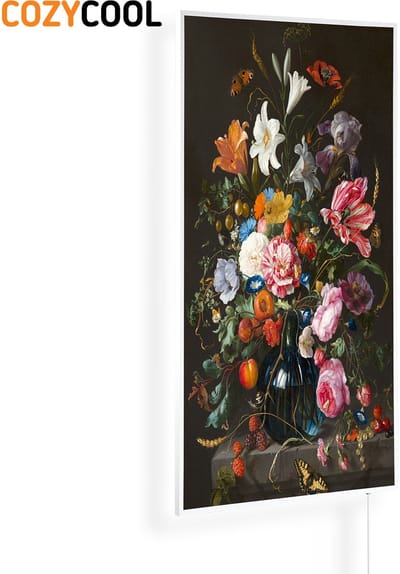 Infraroodpaneel met afbeelding | Bloemenvaas schilderij | 1200 Watt | Witte lijst | Infrarood verwarmingspaneel | Infrarood paneel | Infrarood verwarming
