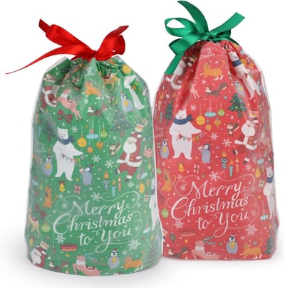 24-delige kerstfeest-geschenkzakken met trekkoord - Feestelijke traktaties, goodiebags voor kerstaccessoires, bedankjes, benodigdheden, snoepcadeaus of cadeauverpakkingen