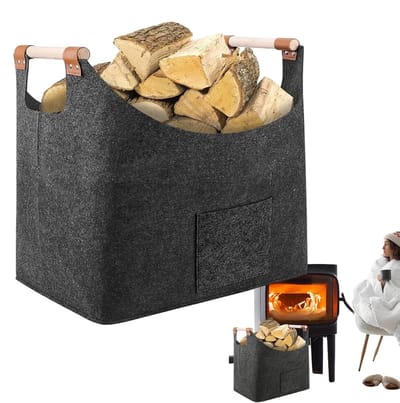 Vilt Brandhout Tas - Houten Mand - Open Haard - Opvouwbaar Stevig - 45 x 40 x 32 cm