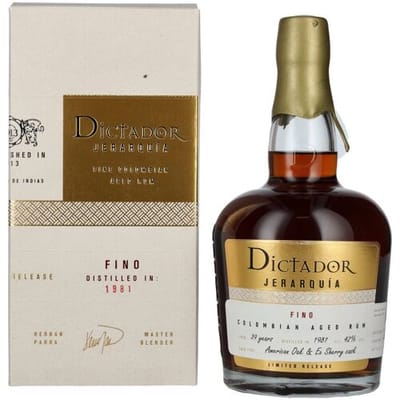 Dictador rum Dictador JERARQUÍA 39 Years Old FINO Rum 1981 42% Vol. 0,7l in geschenkverpakking