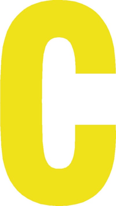 Lettersticker C GEEL 10x5cm, plakletter, huisnummersticker, toevoeging huisnummer