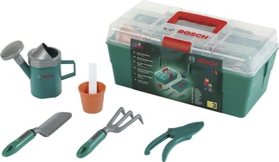 Klein Toys Bosch box met tuingereedschap - schop, hark, gieter en meer - groen