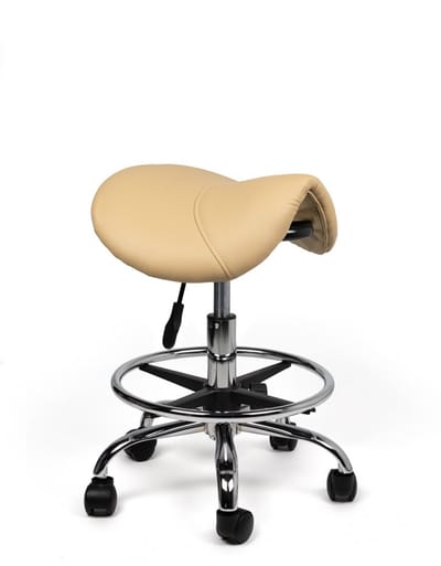 Ergonomische Zadelkruk Beige op Wielen Laag (40-57cm) / met Voetsteun / Standaard wielen