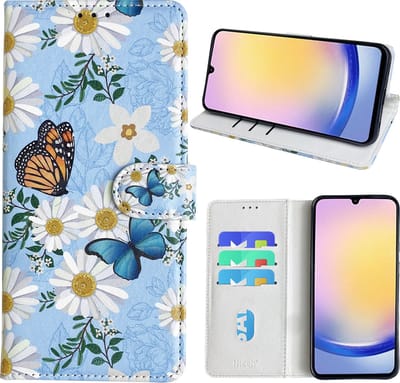 Hoesje geschikt voor Samsung Galaxy A25 Bookcase met Bloemen vlinder print