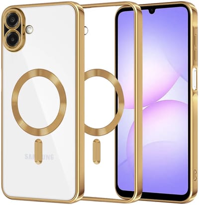 Hoesje geschikt voor Samsung Galaxy A07 4G - Techsuit Luxury Crystal Back Cover - Geschikt voor MagSafe - Transparant/Goud