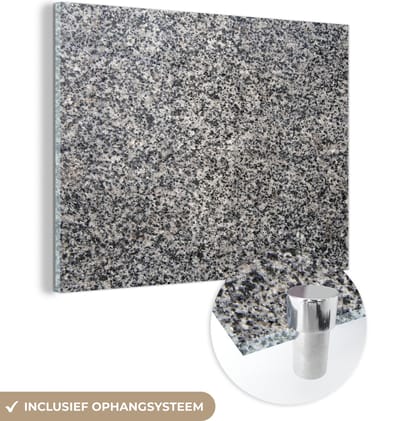 MuchoWow® Glasschilderij 160x120 cm - Schilderij acrylglas - Graniet - Industrieel - Design - Grijs - Foto op glas - Schilderijen