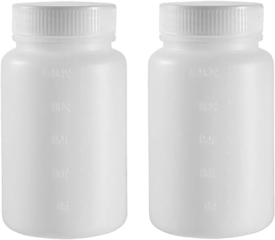 2 Stuks Chemische Opslagflessen met Brede Opening en Schaal | Ideaal voor Laboratorium, Opslag en Fabriek (Wit, 250 ML)