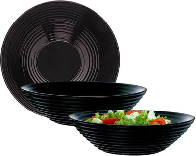 Luminarc Salade schaal/slakom - 3x - zwart - glas - Dia 27 cm - Schalen en kommen - Keuken - Voedsel