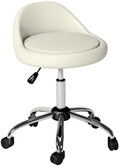 Merax Rollende Werkkruk / Salonkruk – In Hoogte Verstelbaar 63-83 cm – 360° Draaibaar – Kunstleer – Wit