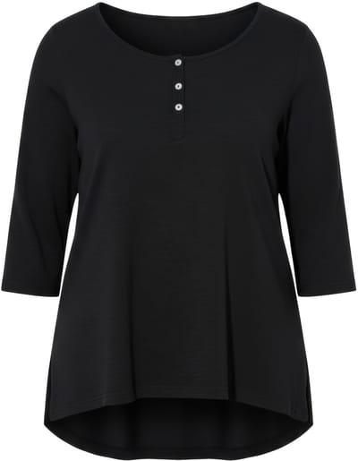 Angel of Style - Dames - T-shirt A-lijn Henley knoopsluiting 3/4-mouwen - Zwart - Maat 44