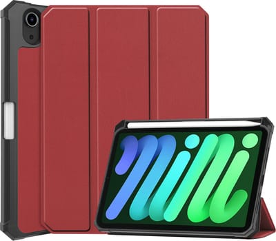 Hoesje Geschikt voor Apple iPad Mini 6 (2021) - 8.3 inch - 6e Generatie - Dun & Stevig - Trifold Bookcase - Hard Cover Case - Met Uitsparing Geschikt voor Apple Pencil - Hardcover Book - Tablet Hoes - Donkerrood