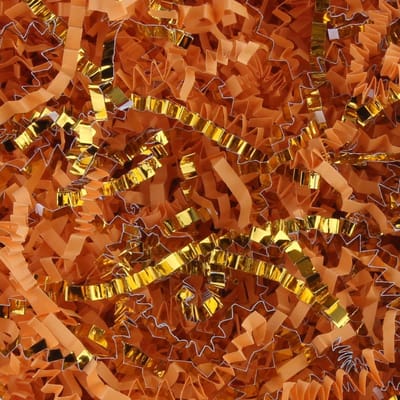 1,4 kg geribbeld papier snippers - Lichtoranje en goud - Crinkle Cut - voor geschenkverpakking en decoratie