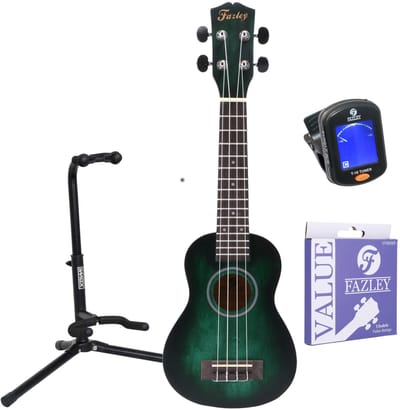 Sopraan Ukelele - incl. tas, tuner, snaren en standaard - Groen Fazley
