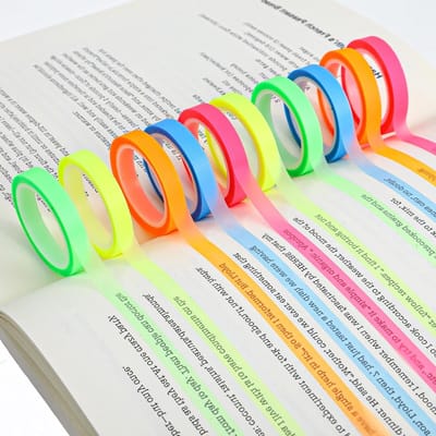 10 Rollen Afneembare Marker Tape, Fluorescerende Highlight Strips voor Studenten, Docenten en Kantoorgebruik, Ideaal voor Lezen en Organiseren (3.5 x 0.5 x 0.5 cm)