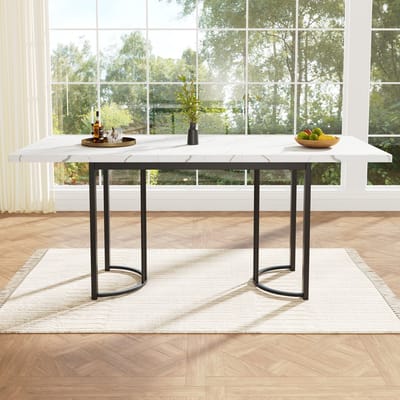 MODFU Uitschuifbare Eettafel Teleskoptisch 140–179,5×80×75,5 cm MDF Metalen Frame Zwart/Wit