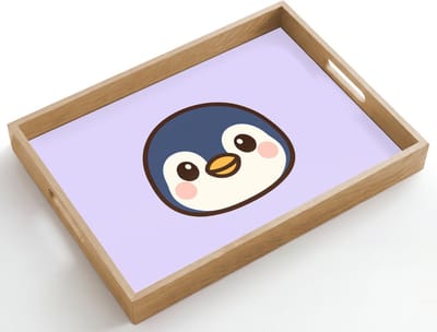 Dienblad hout 50x35 cm - Schootdienblad - Pinguïn - Paars - Schattig - Borrelplank rechthoek - Plateau dienbladen